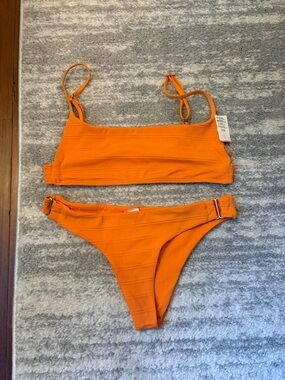 L*Space Orange Ribbed Bikini Matching Set - Top and Bottoms